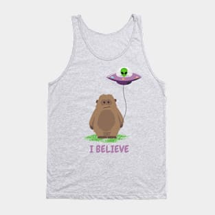 I Believe - Funny Bigfoot with UFO Balloon T-shirt Tank Top